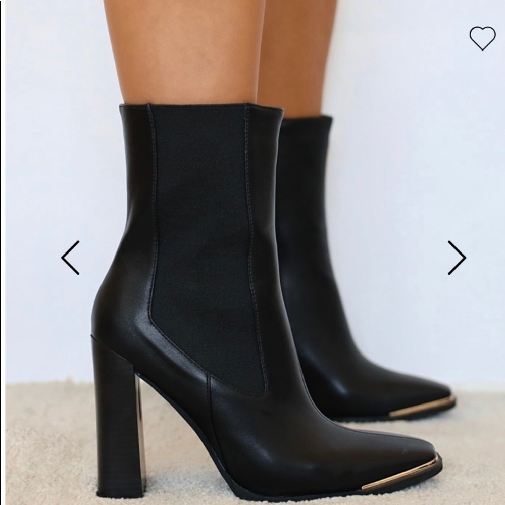 Square Toed Leather Booties With Gold Accent